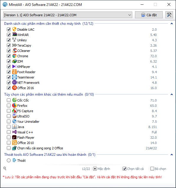 AIO Software 21AK22 - Cài Tất Cả Phần Mềm Chỉ Với 1 Click