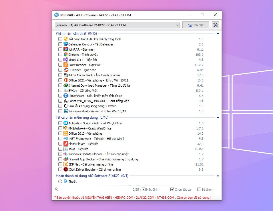 VIP] AIO Software 21AK22 - Cài Tất Cả Phần Mềm Chỉ Với 1 Click 